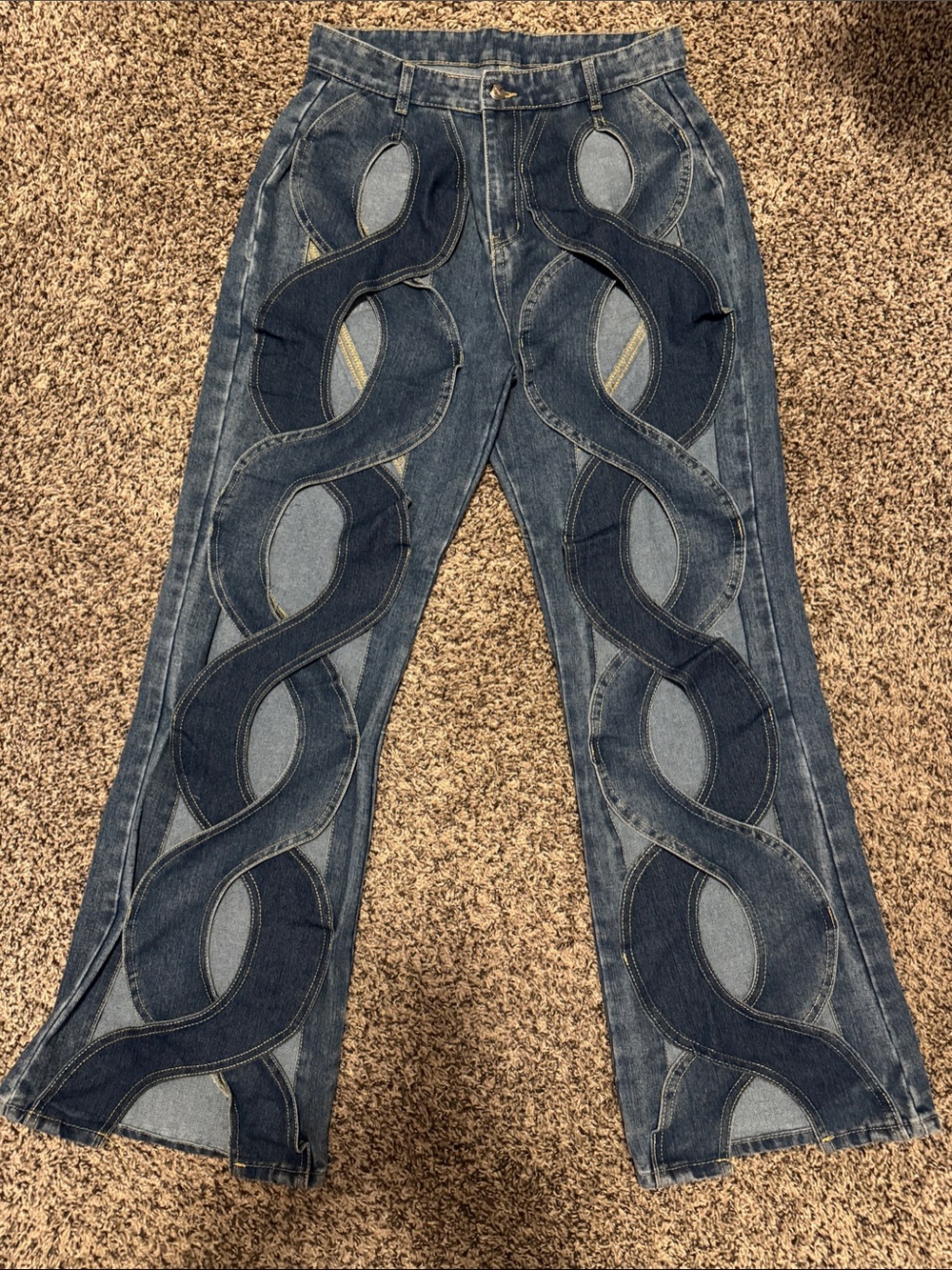 Dark Wash Women’s Jeans with Interlocking Patchwork Detail NWOT